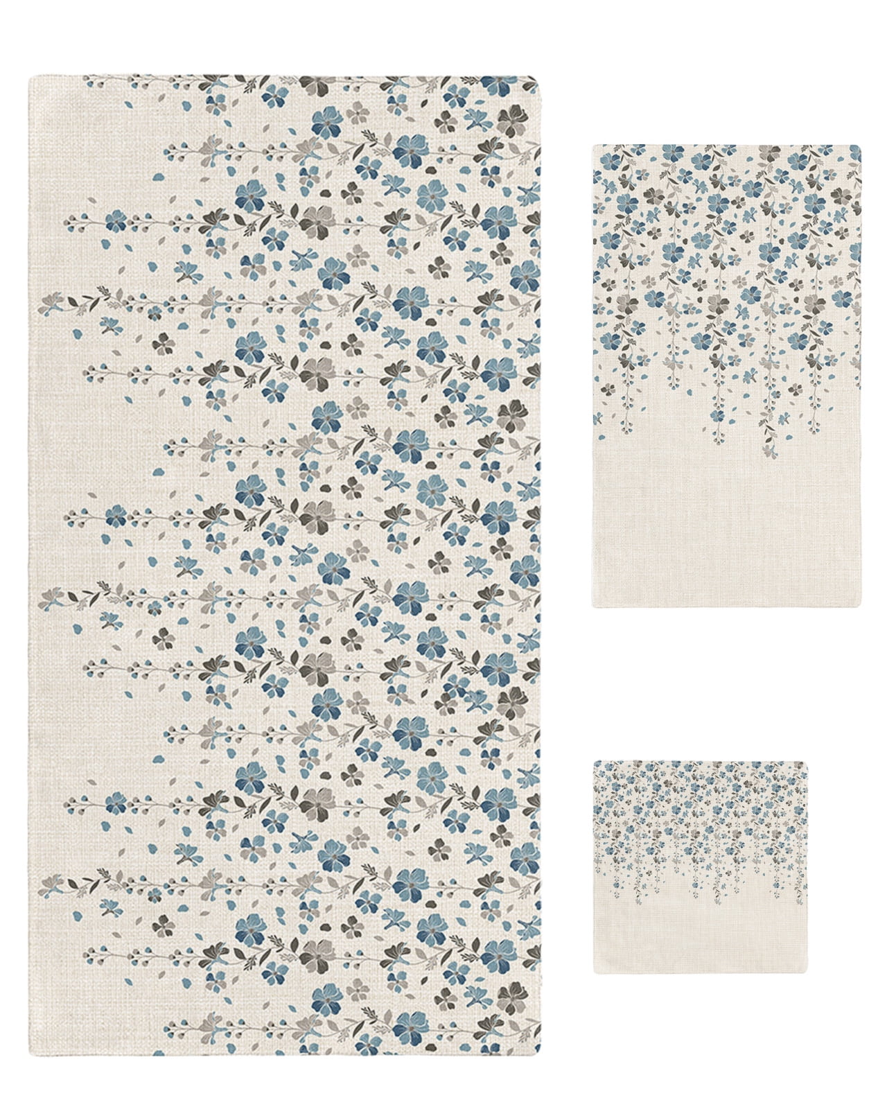 Weeping Flowers Towel Set of 3,Soft Microfiber Bath Towels,Hand Towel,Washcloths,Blue Grey Spring Floral Botanical Rustic Burlap Quick-Dry Absorbent Towels for Bathroom Kitchen Hotel Beach Gym Spa