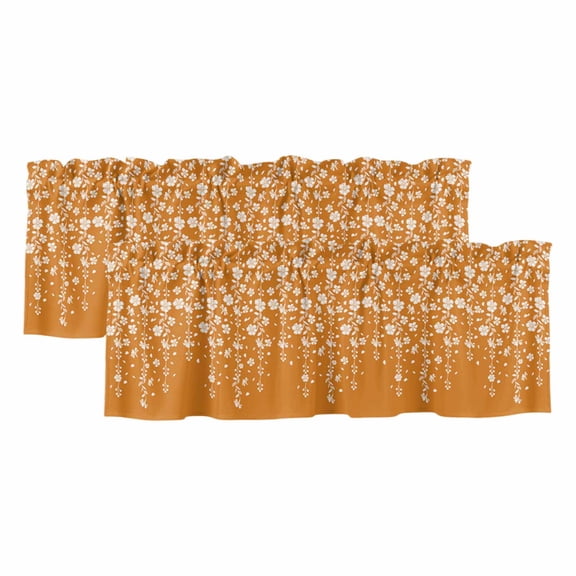 Weeping Flowers Valances for Windows, Orange Spring Floral Botanical Art Aesthetics Light Filtering Kitchen Curtains, Rod Pocket Window Valance Curtains for Living Room Bedroom, 60"Wx18"L, 2 Panels