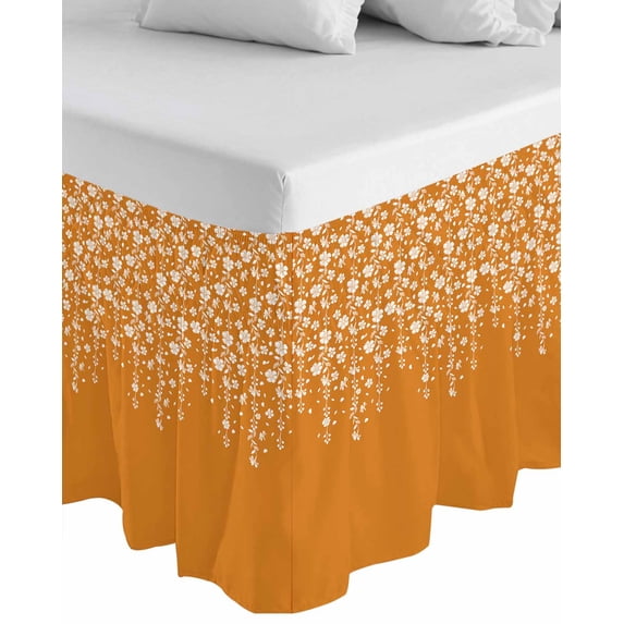 Weeping Flowers Wrap Around Bed Skirts for King Bed 16" Drop,Bed Skirt with Adjustable Elastic Belt Dust Ruffle Bed Valance for Bedroom Orange Spring Floral Botanical Art Aesthetics Bed Frame Cover