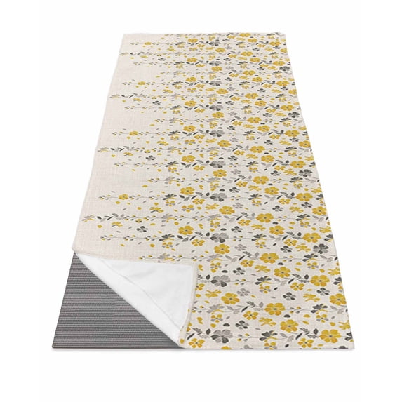 Weeping Flowers Yoga Towel for Hot Yoga Non Slip, Yellow Grey Spring Floral Rustic Burlap Yoga Mat Towel Absorbent Yoga Sweat Towels Microfiber Hot Yoga Blanket for Bikram Pilates 26"x70"