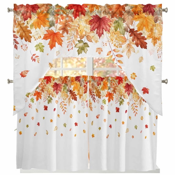Weeping Maple Leaves Fall Swag Curtains for Living Room/Bedroom Windows, Thanksgiving Botanical Kitchen Curtains and Valances Set 36 Inch Length, Light Filtering Swags Valance Curtain Panels