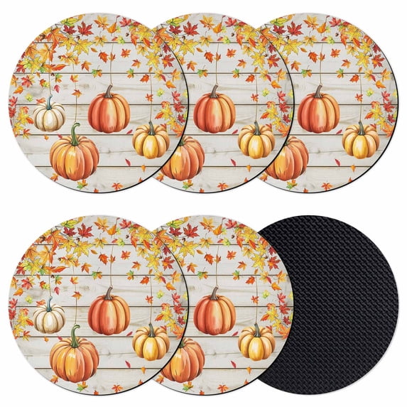 Weeping Pumpkin Fall Coasters Set of 6, Absorbent Coasters for Drinks, Thanksgiving Maple Leaves Wood Coaster for Desk Coffee Table Protection, Home Decor House Warming Gifts 4"