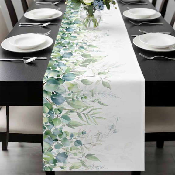 Weeping Teal Botanical Table Runner 36 Inches Long, Spring Eucalyptus Leaves Kitchen Coffee Dining Table Decoration for Home Party Birthday Wedding Home Decor 13x36 Inches