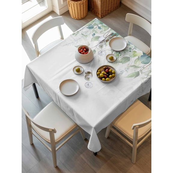 Weeping Teal Botanical Tablecloth Square Table Cloth 54x54, Waterproof Outdoor Table Cloth Covers Decorative Table Protector, Spring Eucalyptus Leaves Washable Table Cover for Kitchen Dinning Party