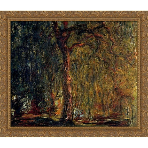 Weeping Willow 32x28 Large Gold Ornate Wood Framed Canvas Art by Claude Monet