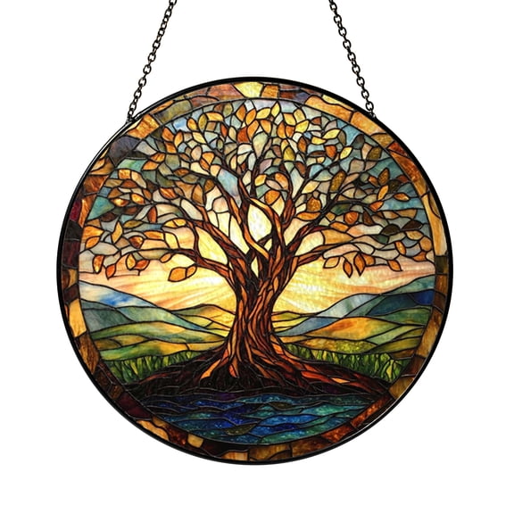 Weeping Willow Bonsai Glass Panel Window Hanging Nature Tree Scene Decorative Stained Glass Art