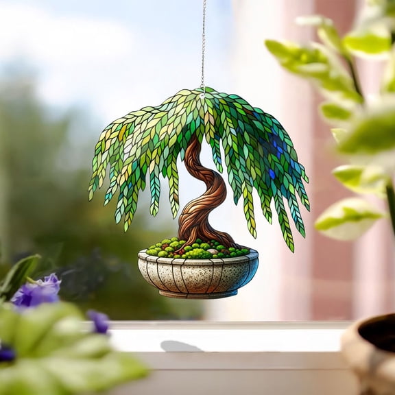 Weeping Willow Bonsai Tree Acrylic Suncatcher Window Hanging