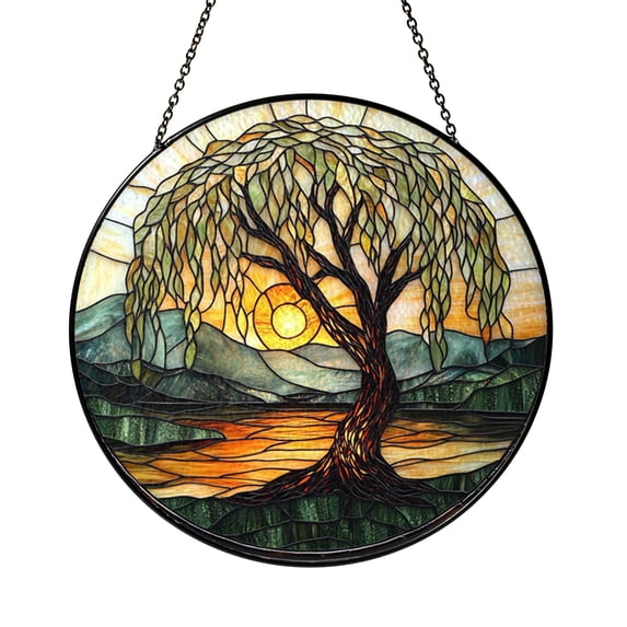 Tree Staining Weeping Willow Bonsai Tree Stained Glass Panel, Peaceful Nature Window ...