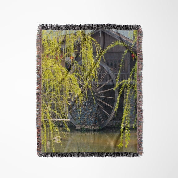 Weeping Willow Hide Water In Yunshuiyao Village, Fujian, China, Woven Blanket