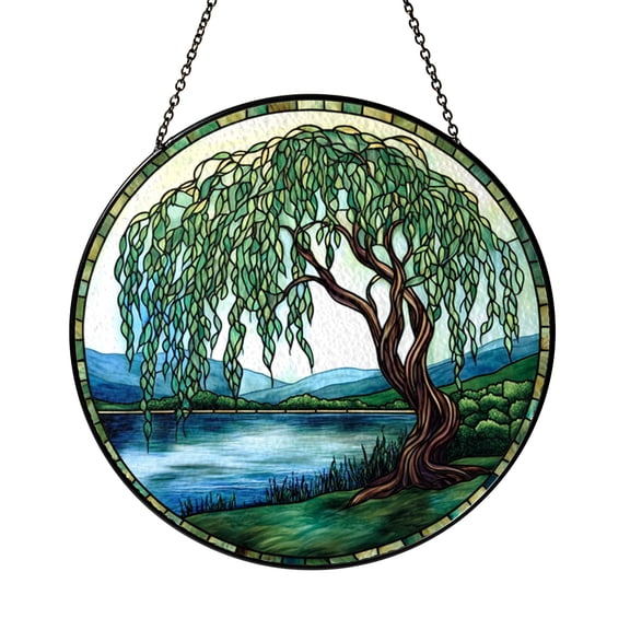 Weeping Willow Stained Glass Style Christmas Ornament, Tranquil Nature Tree Hanging Decor, Scenic Gift