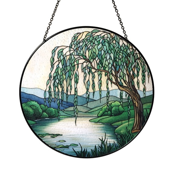Weeping Willow Stained Glass-Style Ornament – Decorative Holiday Window Hanging