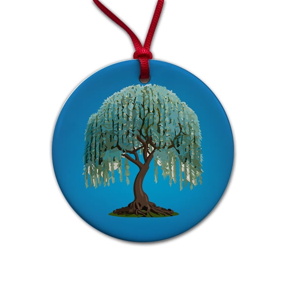 Weeping Willow Tree Christmas Tree Holiday Round Ceramic Ornament