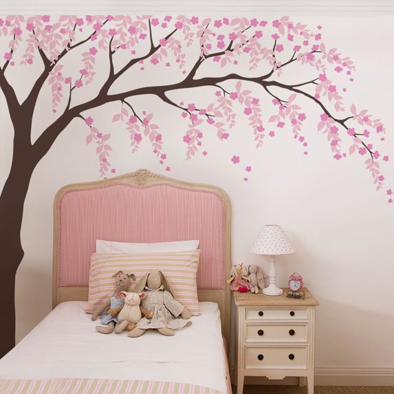 Weeping Willow Tree Decal with Cherry Blossoms - Scheme A