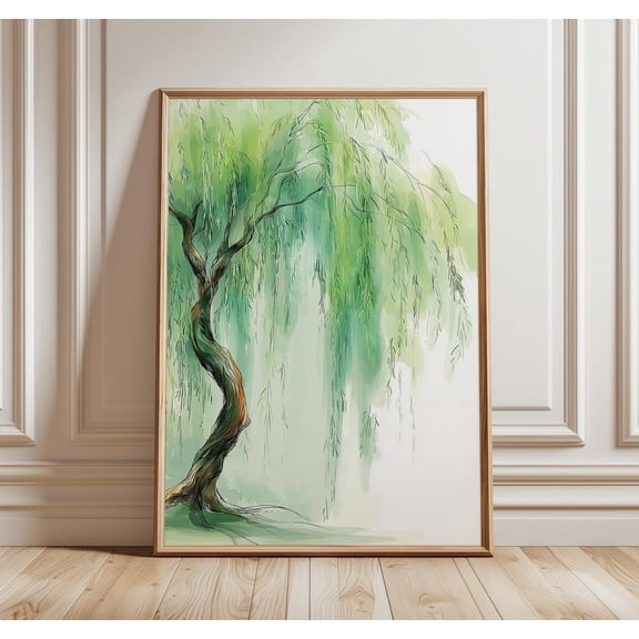Weeping Willow Watercolor Japanese Ink Nature Art Tranquil Wall Decor Unframed Paper Print