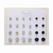 Weerihhol 12 Pairs/set Cubic Zircon Ear Studs Fashion Earrings Party Jewelry For Women Girls