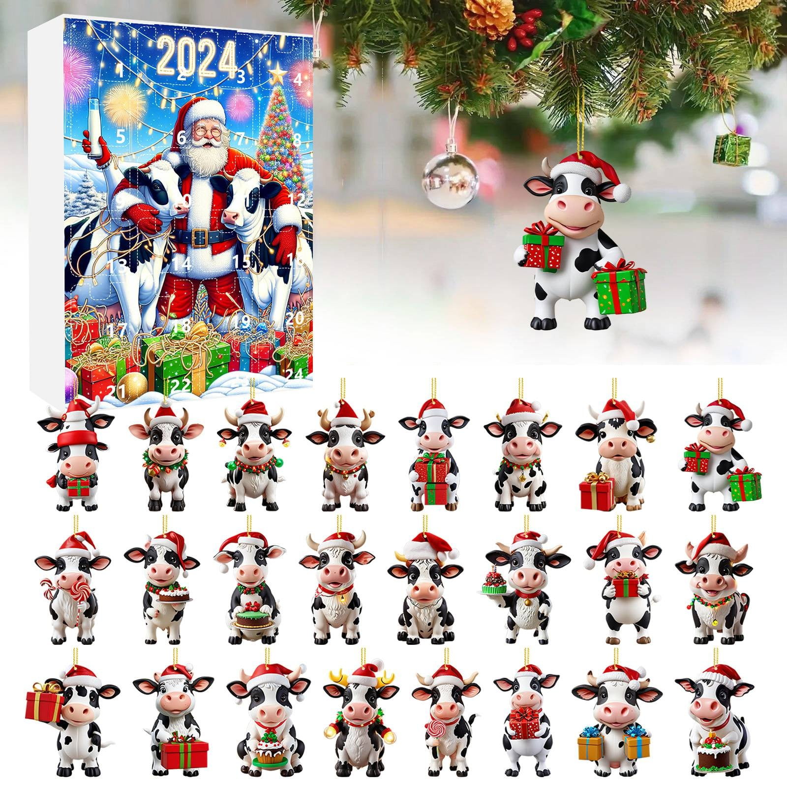 Weerihhol 2D Christmas Cow Home Ornaments 2024 Christmas Holiday Advent