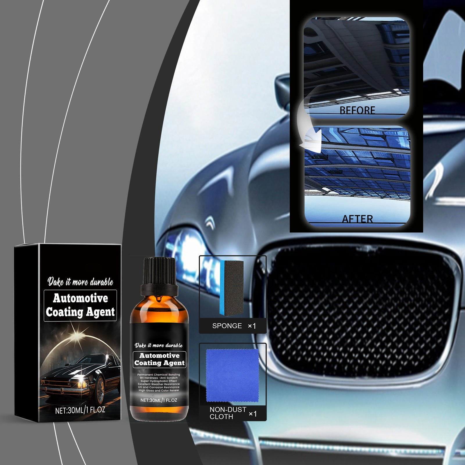 Weerihhol Car Nano Coating Agent Gloss Enhancer & Stain Auto Paint 30ML Solution With Sponge