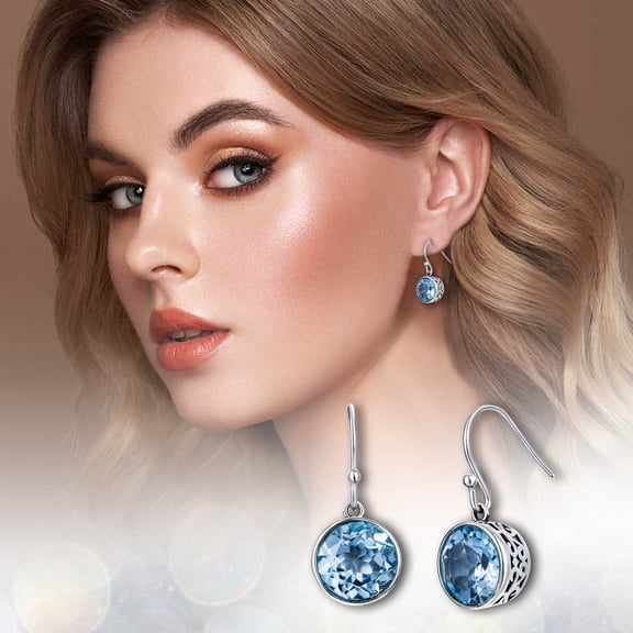 Weerihhol Casual Bohemian Style Blue Cubic Zirconia Circle French Hook Drop Earrings Pearl Hoops Earrings for Women