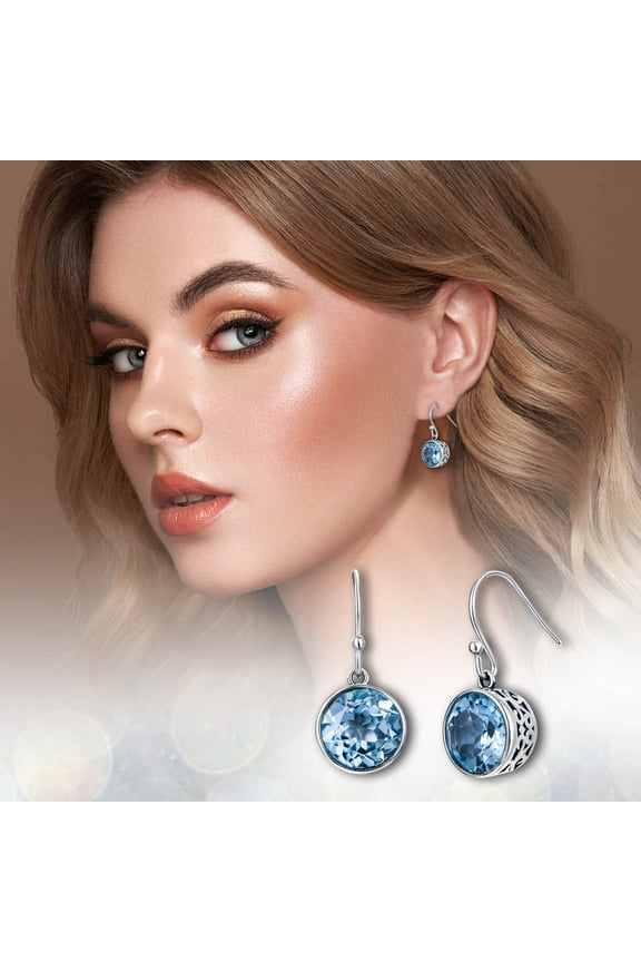 Casual Bohemian Style Blue Cubic Zirconia Circle French Hook Drop Earrings Pearl Hoops Earrings for Women