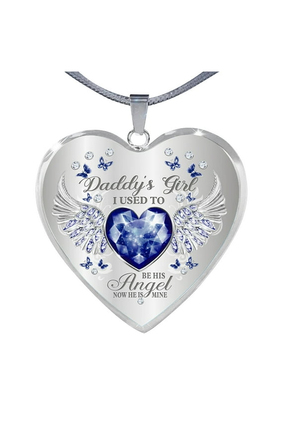 Daddy' Angelss Dad And Daughter Angelss Heart Drop Necklace Angelss Wing Jewelry Necklace For Dad Daughter Heart Memorial Keepsake