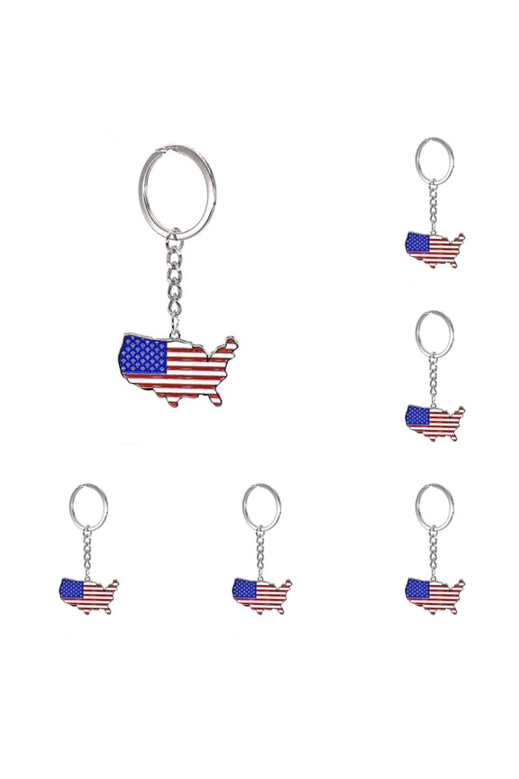 Key Belt Holder Flag Independence Day Alloy Keychain Red White Blue Flag Color USA Map Keychain 2PCS