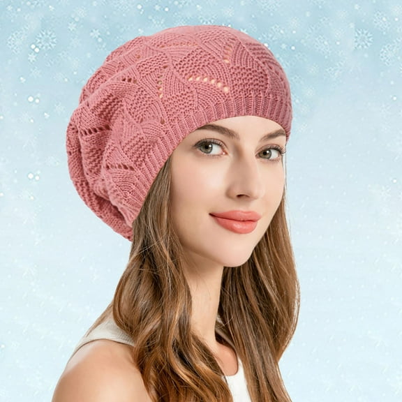 Weerihhol Soft Knit Airy Cutout Lightweight Slouchy Crochet Beret Hat French Women Winter