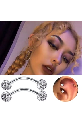 Steel Curved Barbell Ring 8mm 3mm Earring Eyebrow Piercing Jewelry 2PCS Nose Rings for Women Non Piercing