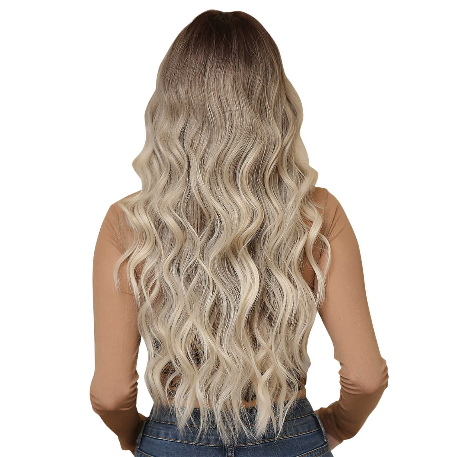TAVIMART  -  Long Straight Gray Pink Synthetic Women Wig Lolita Cosplay Fluffy Hair Heat Resistant Wig Middle Part for Daily Party