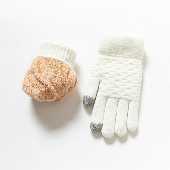 Weerihhol Women's New Double Gloves With Thickened Jacquard Knit Warm Winter Cycling Ski Gloves Gloves Mittens