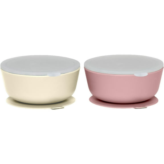 Weesprout Suction Bowls for Baby & Toddlers, 100% Silicone w/Plastic Lid, Leak Proof, 12oz, Set of 2