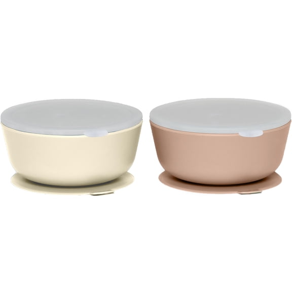 Weesprout Suction Bowls for Baby & Toddlers, 100% Silicone w/Plastic Lid, Leak Proof, 12oz, Set of 2