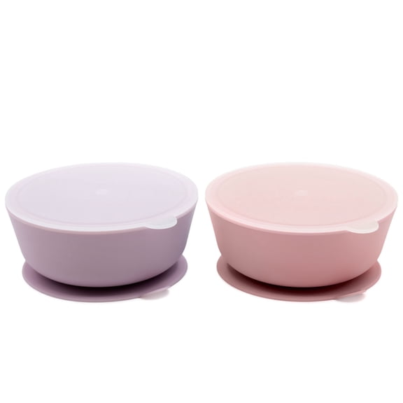 Weesprout Suction Bowls for Baby & Toddlers, 100% Silicone w/Plastic Lid, Leak Proof, 12oz, Set of 2