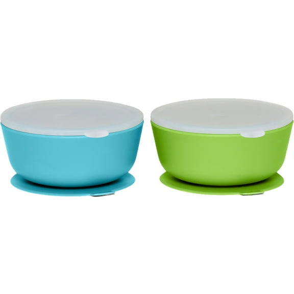 Weesprout Suction Bowls for Baby & Toddlers, 100% Silicone w/Plastic Lid, Leak Proof, 12oz, Set of 2