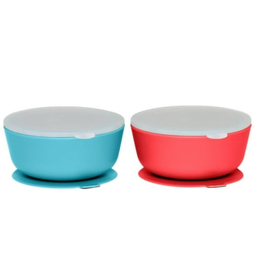 Weesprout Suction Bowls for Baby & Toddlers, 100% Silicone with Plastic Lid, 12 oz, Set of 2