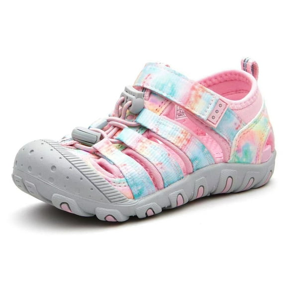 Weestep Boys and Girls Closed Toe Quick Dry Beach Hiking Sandal(12 Little Kid, Pink Tie Dye)