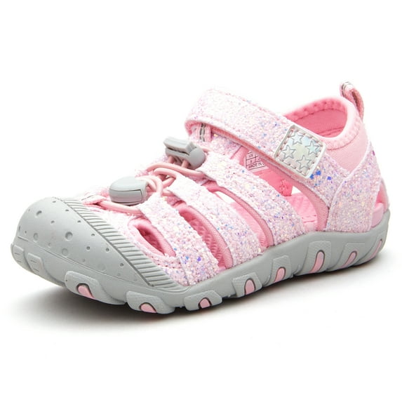 Weestep Boys and Girls Closed Toe Quick Dry Beach Hiking Sandal(5 Toddler, Glitter Pink)