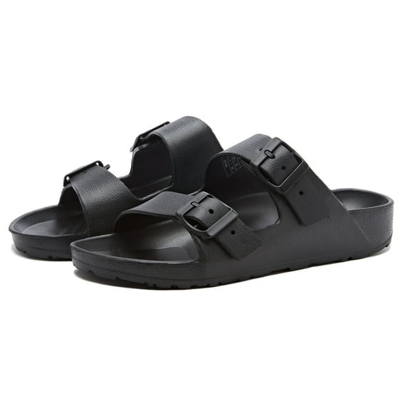 Weestep Essential lightweight double buckle slip-on flat adjustable women’s men’s sandals(Black, W7-7.5/M5-5.5)