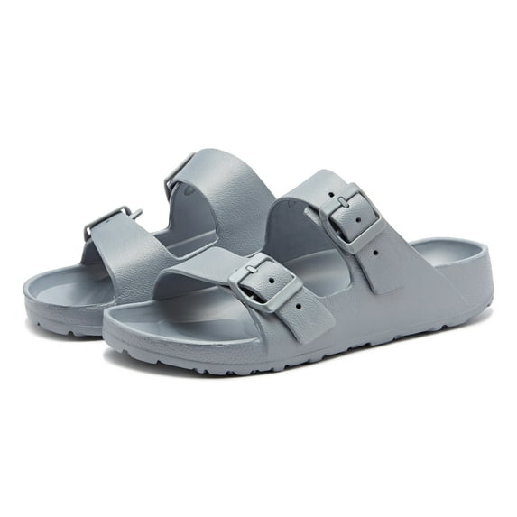 Weestep Essential lightweight double buckle slip-on flat adjustable women’s men’s sandals(Grey, W8-8.5/M6-6.5)