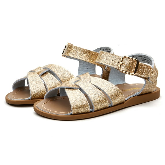 Weestep Girls Boys Hook and Loop Leather Classic Water Sandal(11 Little Kid, Glitter Gold)