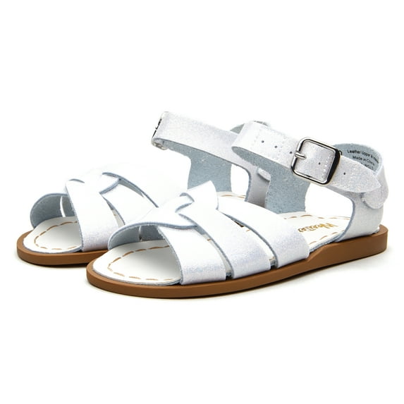 Weestep Girls Boys Hook and Loop Leather Classic Water Sandal(5 Toddler, Glitter White)