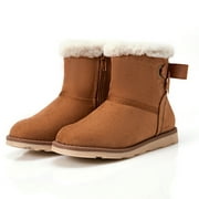 Weestep Girls Toddler Little Kid Warm Fur Winter Ankle Flat Snow Boot(3 Little Kid, Brown)