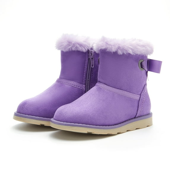 Weestep Girls Toddler Little Kid Warm Fur Winter Ankle Flat Snow Boot(7 Toddler, Purple)