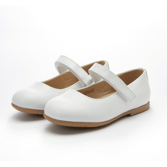 Weestep Toddler/ Little Kid Girl Dress Ballet Flat Mary Jane Ballerina Shoe(8 Toddler, Classic White)