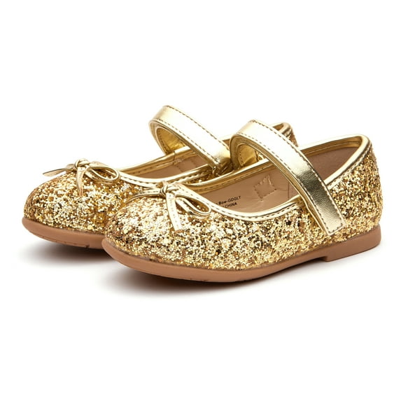 Weestep Toddler/ Little Kid Girl Dress Ballet Flat Mary Jane Ballerina Shoe(9 Toddler, Glitter Gold)