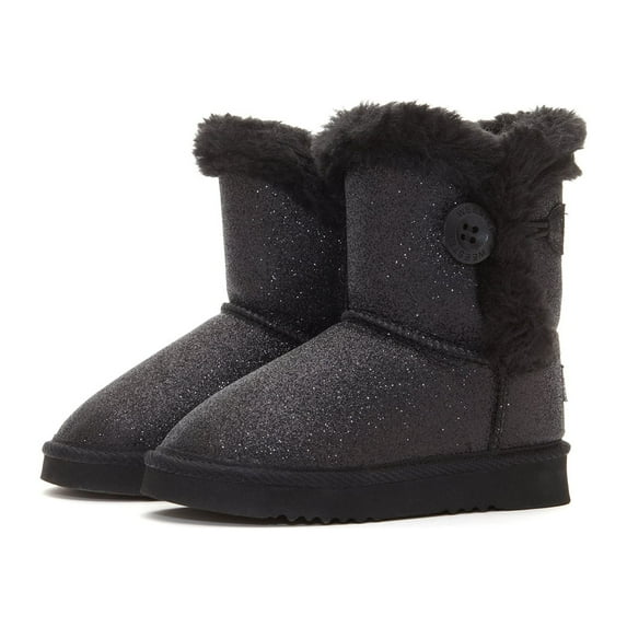 Weestep Wood Button Warm Shearling Winter Lightweight Snow Boots(11 Little Kid, Glitter Black)