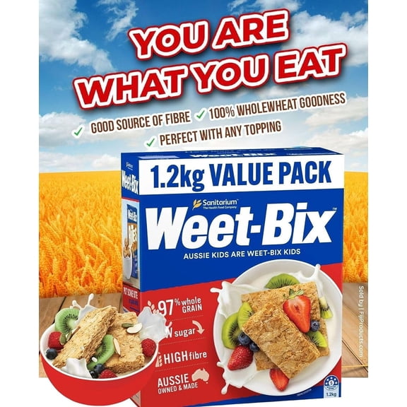 Weet-Bix by Sanitarium Australia (Value Pack Of 2 x 1.2kg EA) A Whole-grain Wheat Breakfast Cereal ...