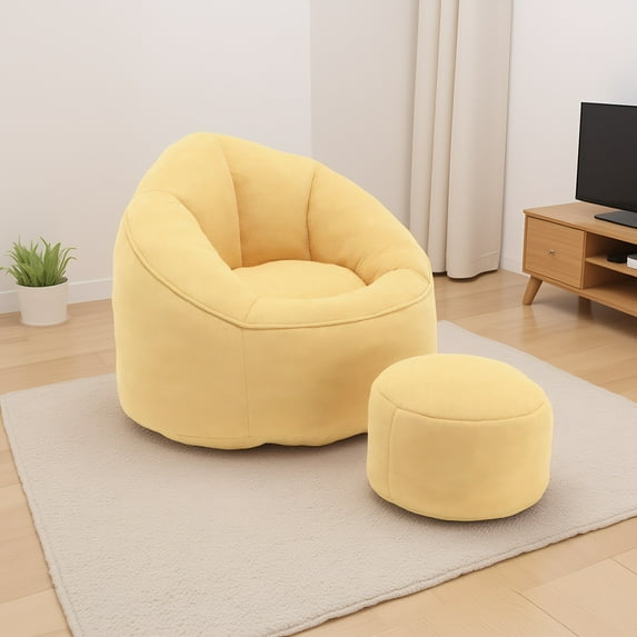 Weetoo Bean Bag Chair for Adult with Footrest Comfy Large Beanbag Sofa Fluffy Lazy Couch for Living Room, Apartment