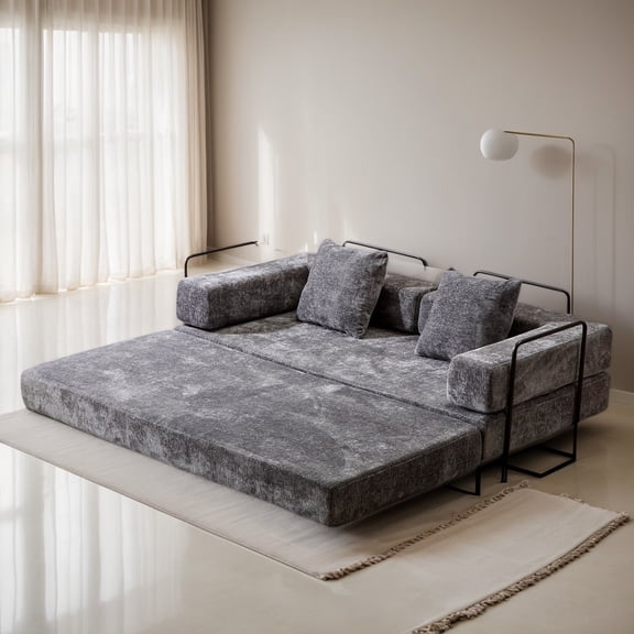 Weetoo Convertible Sofa Bed Compression Couch with Pillow Lounge Sleeper for Living Room, Chenille