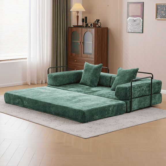 Weetoo Convertible Sofa Bed Compression Couch with Pillow Lounge Sleeper for Living Room, Chenille