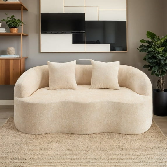 Weetoo Curved Sofa Loveseat Couches Modern Compression Couch with Round Armrest, Chenille, No Assembly